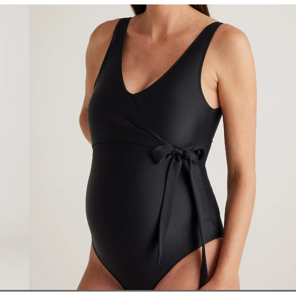 Quince Italian Maternity Wrap One-Piece Swimsuit in Black Size S comfy beach